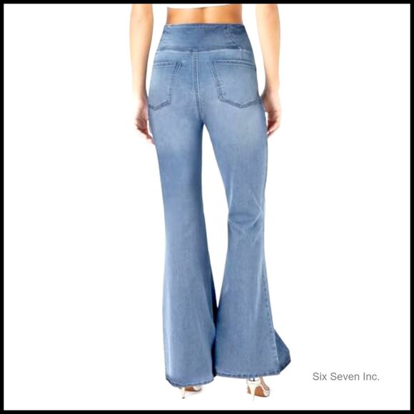 High Waisted Bell Bottom Bootcut Jeans Stretch Flare Y2K Retro Chic - Picture 4 of 7